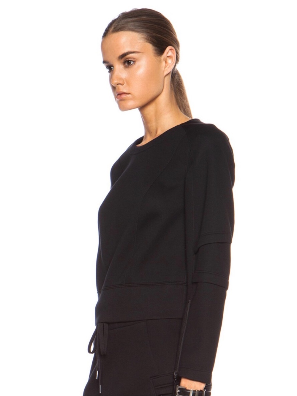 Helmut Lang Light Gray Neoprene like Sponge Fleece Zip-Cuff Crewneck Sweatshirt - Picture 14 of 16